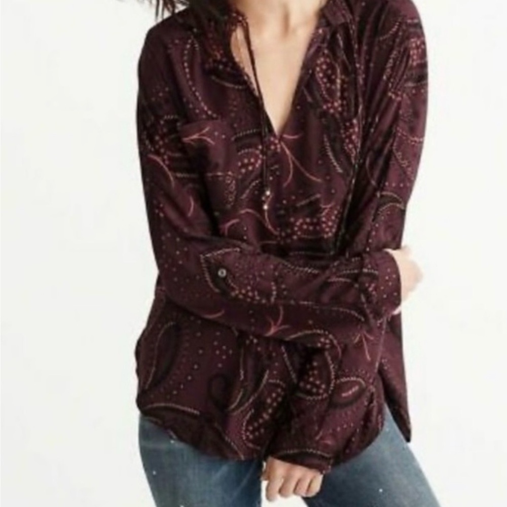 Abercrombie oversized paisley blouse top XS